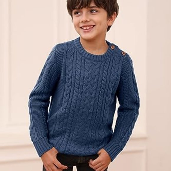 Toddler Crew Neck Sweater Little Kids Long Sleeve Knitted Pullover Sweater Tops - Picture 3 of 4